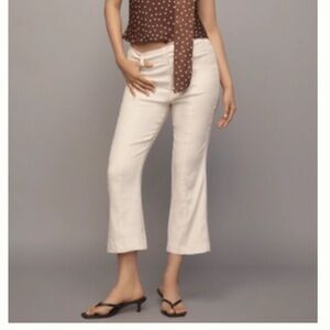 Anthropologie Maeve Linen 70s Slim Chalk White Crop Pants